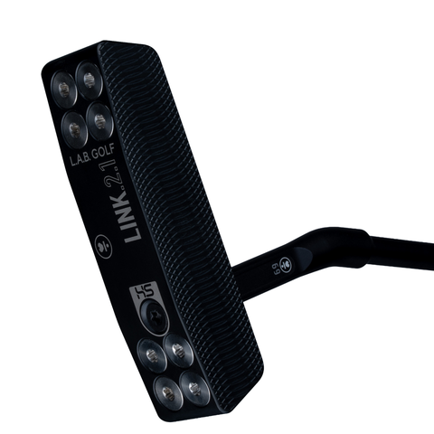 Hero image of LINK.2.1 blade putter in black finish with narrow-body design and deep milled face.
