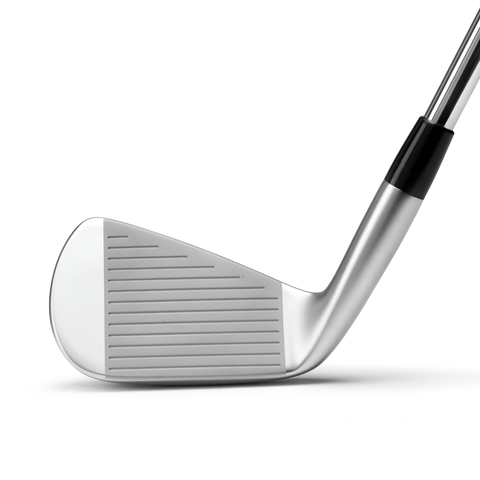 Mizuno Pro S-4 iron showing the grooved clubface and silver finish