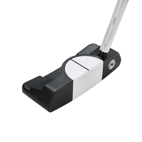 Angled image of Odyssey Ai-DUAL Double Wide ½ Ball DB putter with wide profile and alignment design