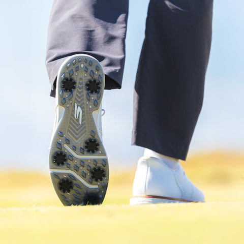 Softspikes Black Widow spikes on a golf shoe