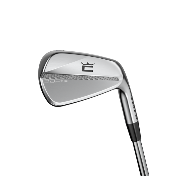 Hero image of COBRA 3DP MB irons with compact blade design and modern 3D-printed construction