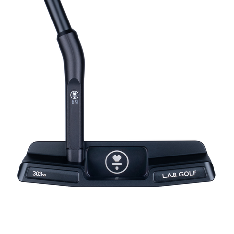 Angled image of LINK.2.1 blade putter in black finish with narrow-body design and deep milled face.