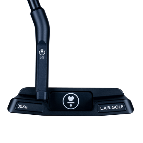 Angled image of LINK.2.2 compact wide-body blade with square back, black finish, and deep milled face.