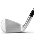 Mizuno Pro S-4 iron showing the grooved clubface and silver finish