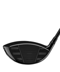 Club face of Qi4D Shadowfall driver in high-gloss black, highlighting sleek design and performance.