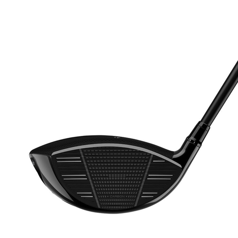 Club face of Qi4D Shadowfall driver in high-gloss black, highlighting sleek design and performance.