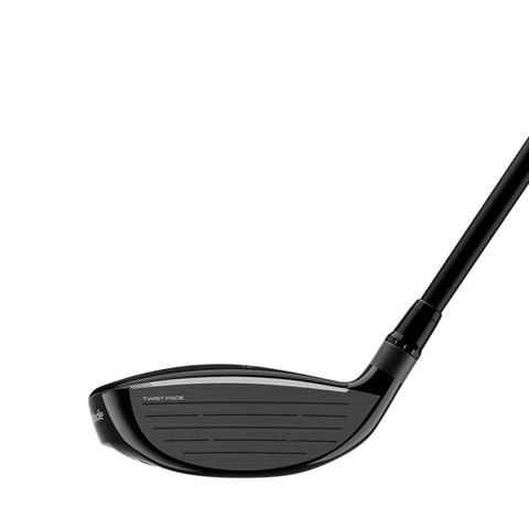 Club face image of TaylorMade Qi4D Shadowfall driver with a high-gloss black finish.