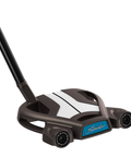 Angled image of the Tour Small Slant putter with torched finish, mallet design, True Path alignment.