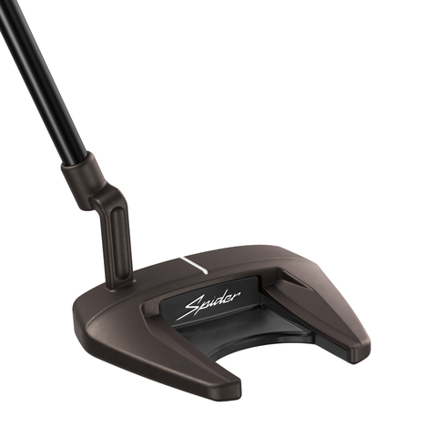Angled image of the Spider Tour F L-Neck putter with blade-inspired design and torched PVD finish.