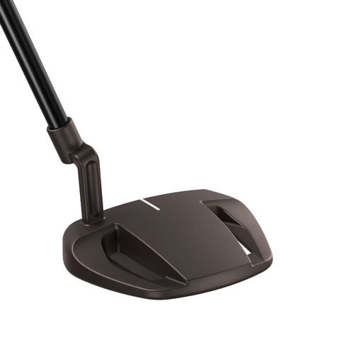 Angled image of the Spider Tour V putter with compact mid-mallet design and torched PVD finish.