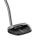 Angled image of Ardmore Single Bend mid-mallet putter with alignment lines and milled steel finish