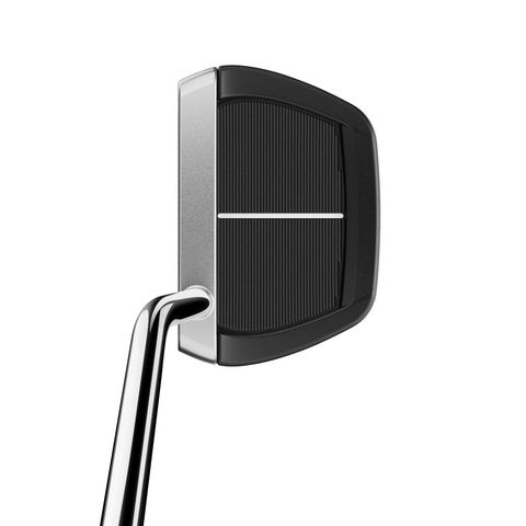 Overhead image of Ardmore Single Bend mid-mallet putter with alignment lines and milled steel finish
