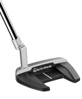 Angled image of Bandon L-Neck mid-mallet putter with two-tone alignment and milled steel finish