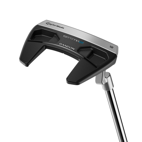 Hero image of Bandon L-Neck mid-mallet putter with two-tone alignment and milled steel finish