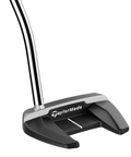 Angled image of Bandon Single Bend face-balanced mid-mallet putter with two-tone alignment