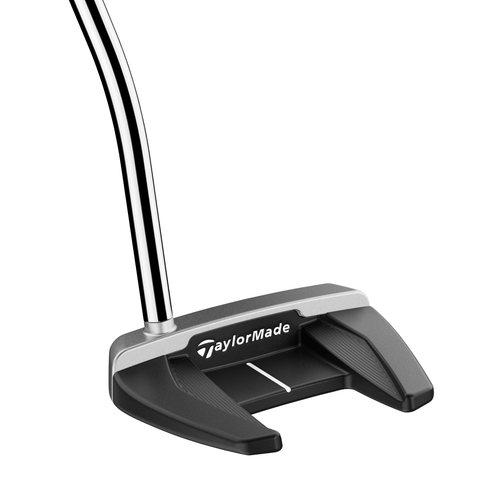 Angled image of Bandon Single Bend face-balanced mid-mallet putter with two-tone alignment