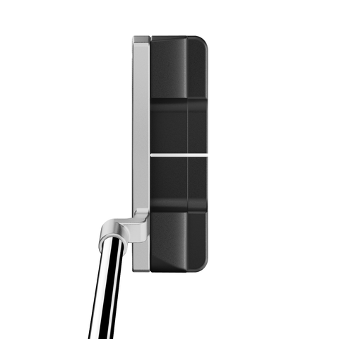 Overhead image of Del Monte L-Neck wide-body blade putter with two-tone finish and milled steel face
