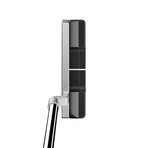 Overhead image of Juno L-Neck blade putter with bold alignment lines and two-tone milled finish
