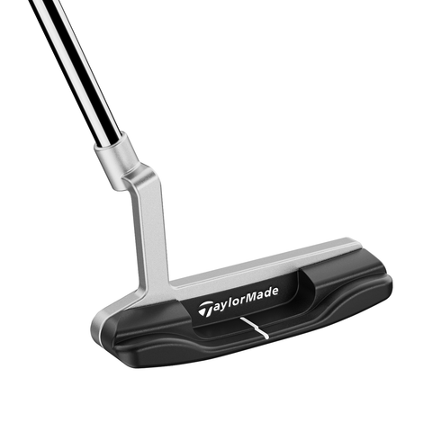 Angled image of Soto L-Neck blade putter with smooth contours and two-tone milled steel finish