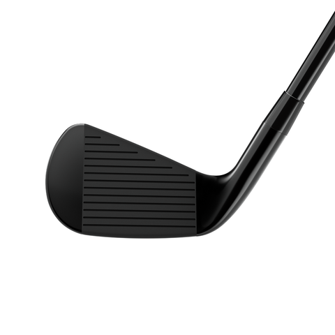 Club face of the T100 Black Vapor iron with a durable matte black finish.